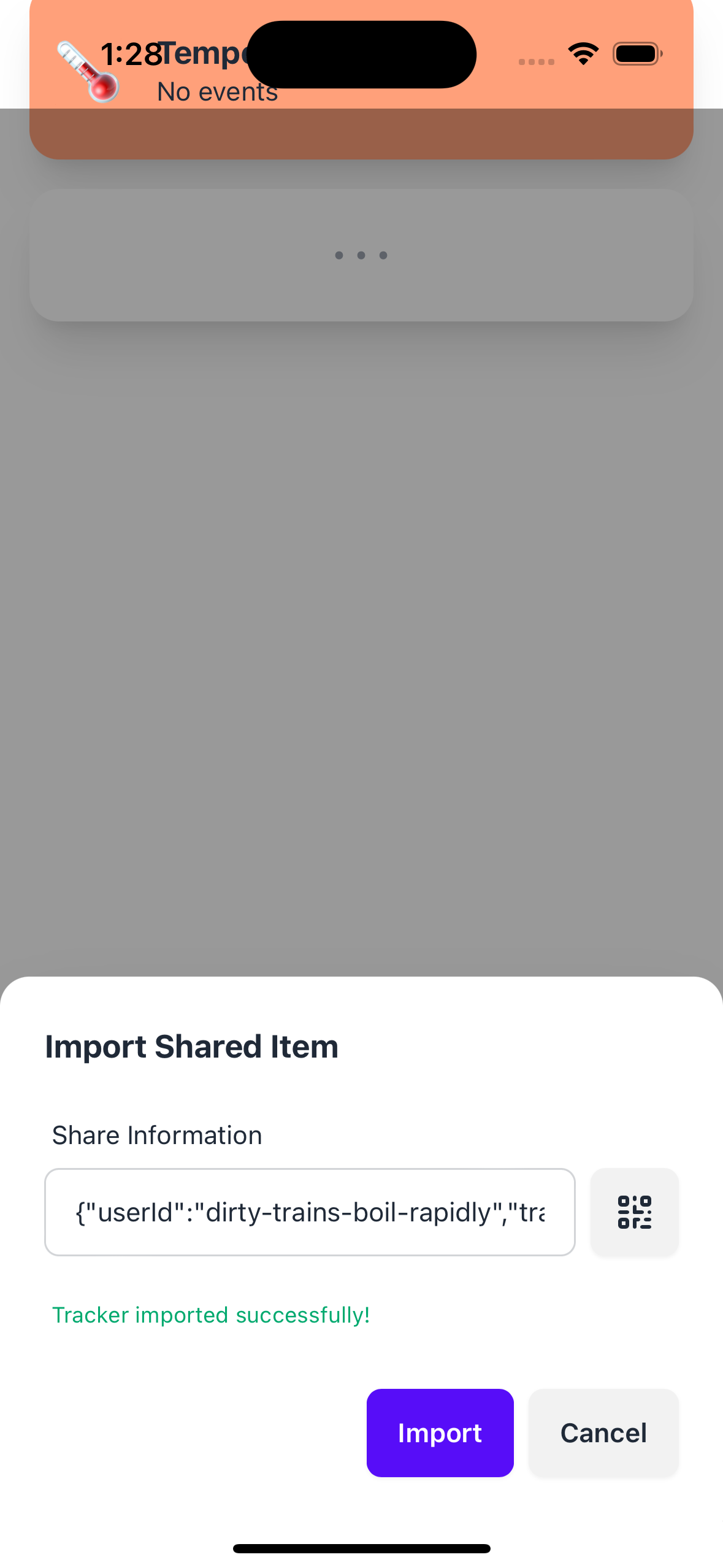 Success message after importing a tracker